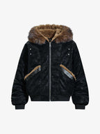 Retro Detachable Faux Fur Collar Suede Fleece Hoodie Jacket