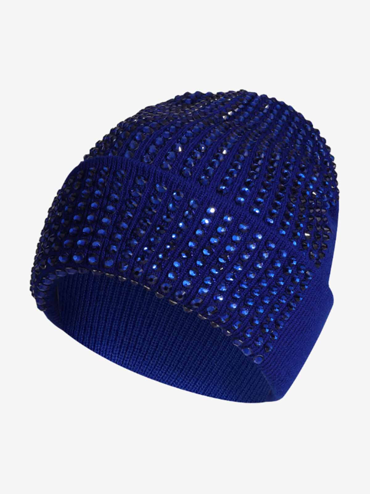 Rhinestone Embellished Ribbed Knit Beanie Hat