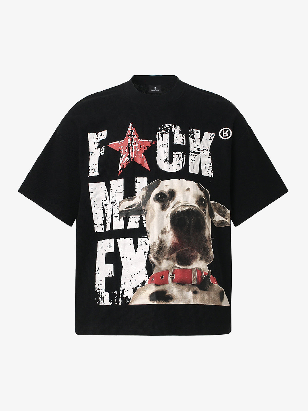 Distressed Text Dog Graphic T-Shirt