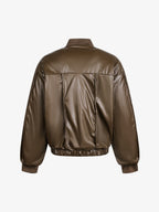 Retro Brown Faux Leather Zip-Up Bomber Jacket