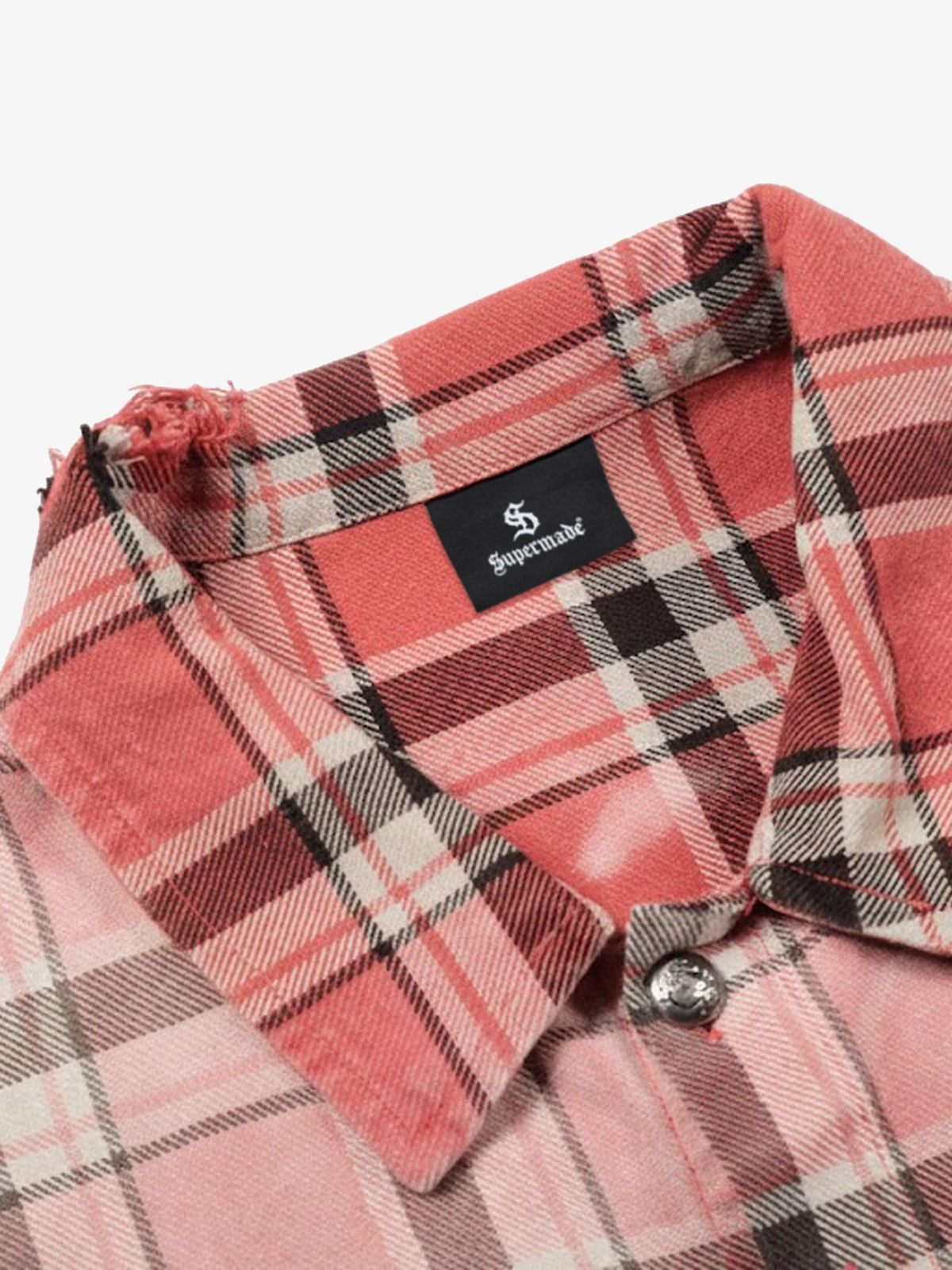 Paint Splatter Plaid Frayed Hem Button Up Shirt