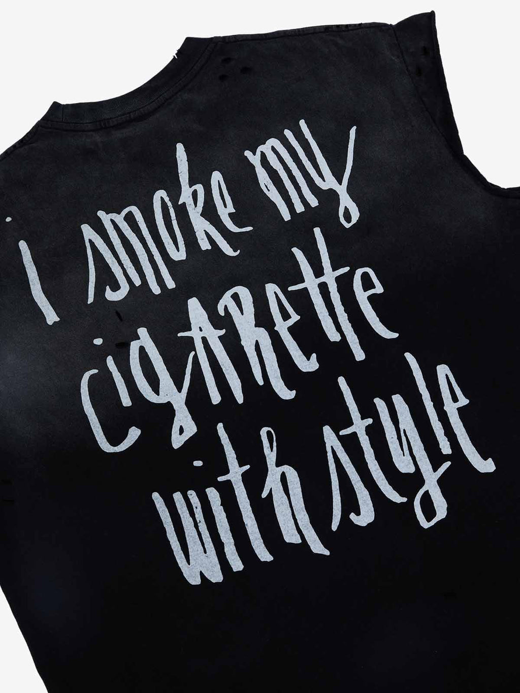 Vintage Distressed Hole Washed Letter Print Sleeveless Knit T-Shirt