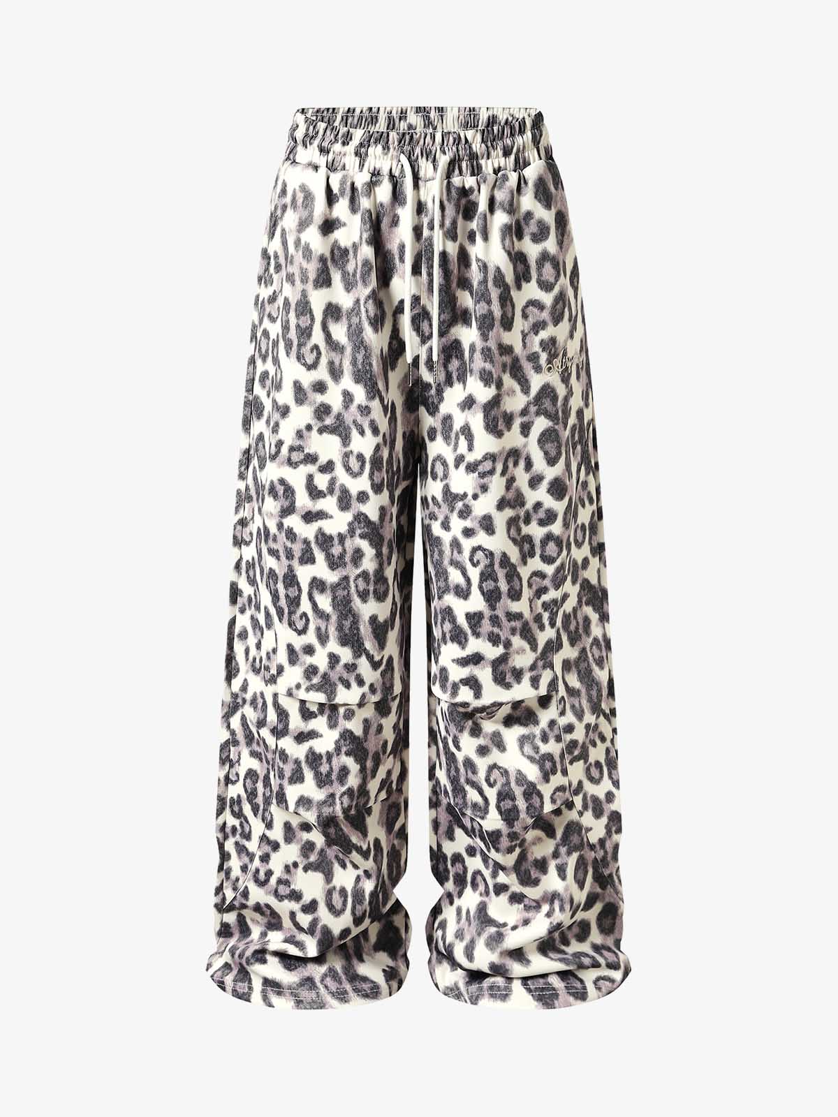 Leopard Print Pleated Drawstring Pants