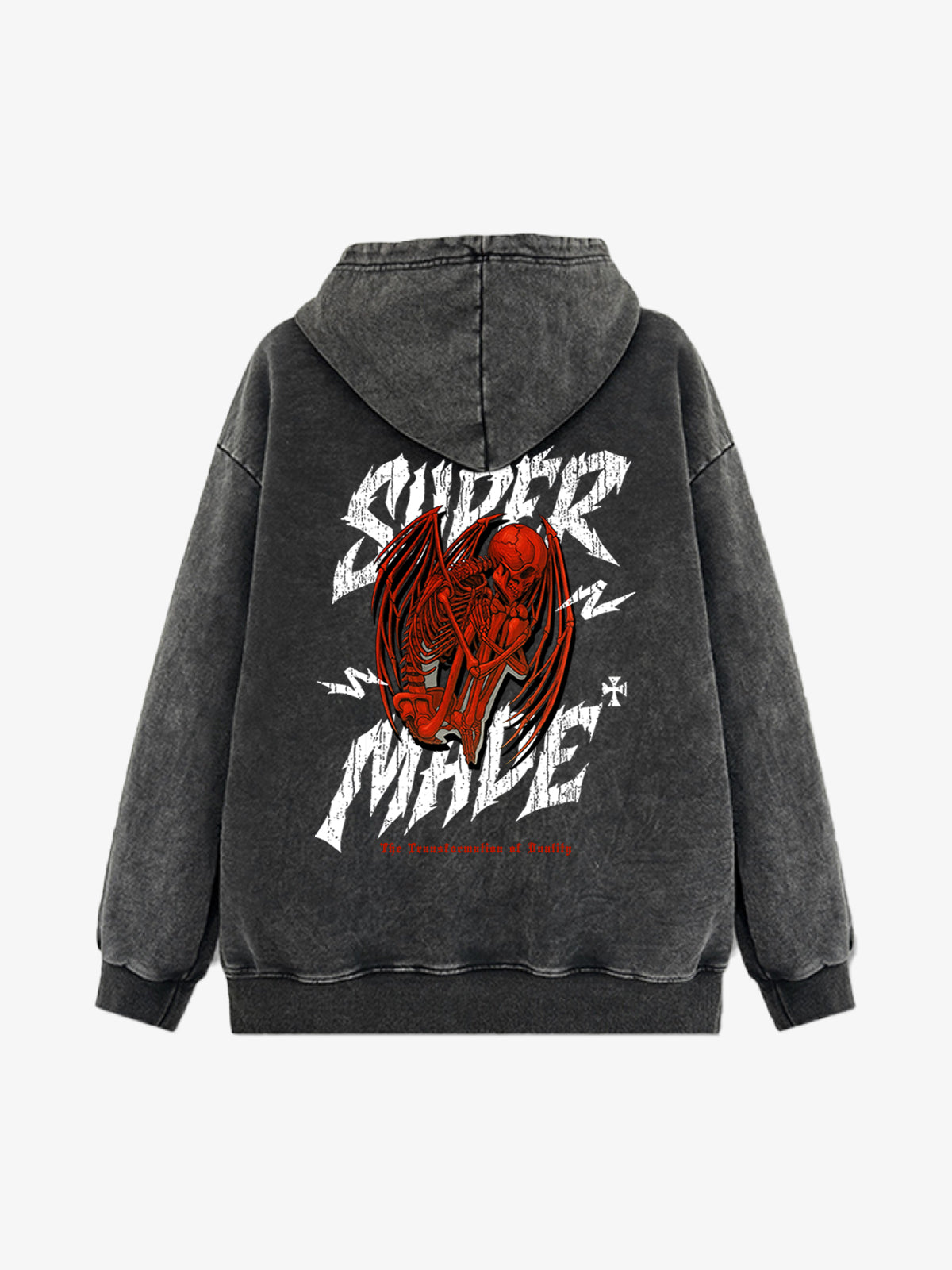 Distressed Graphic Bold Angel Wings Design Hoodie