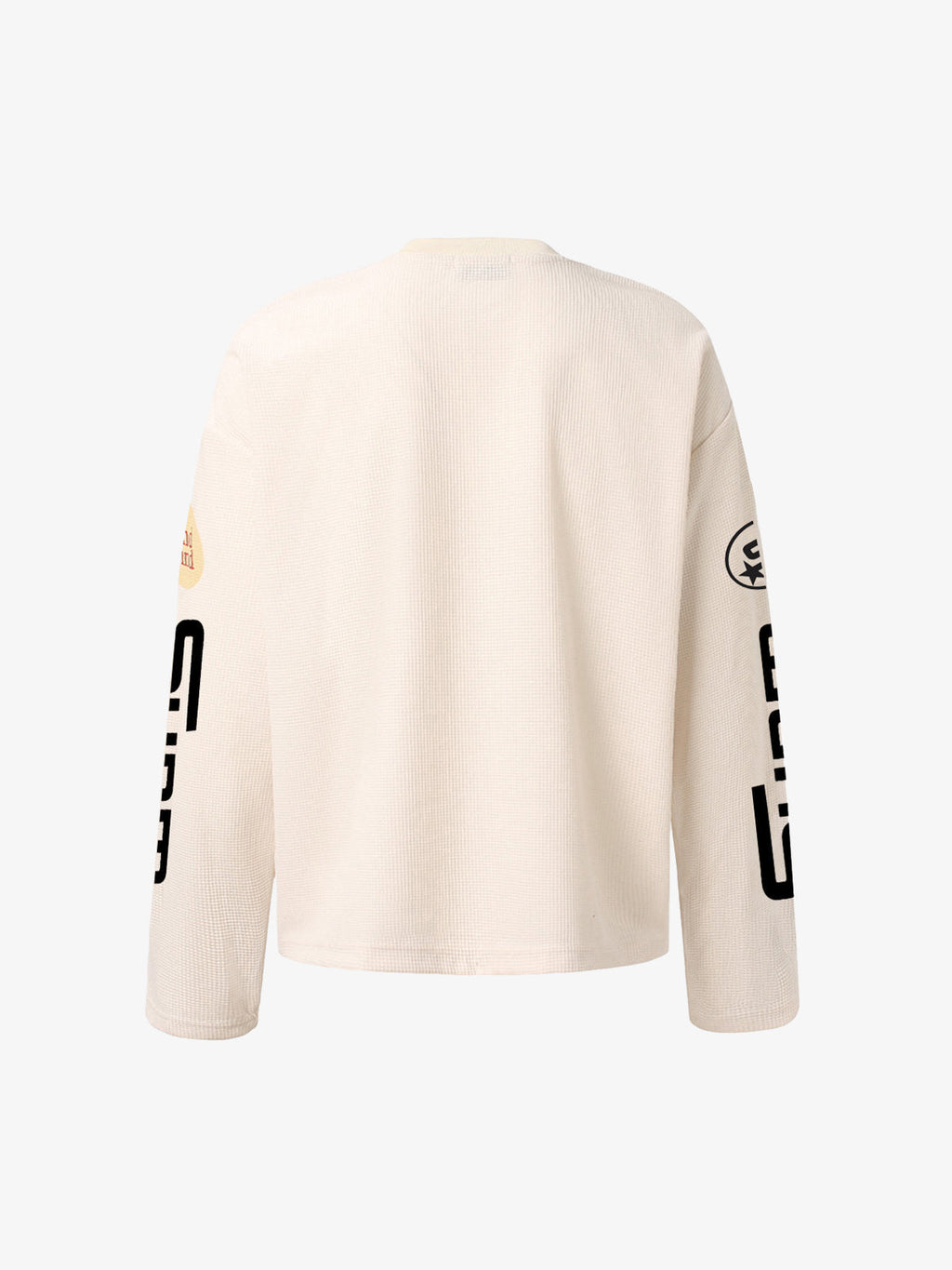 Textured Waffle SUPM Letter Graphic Long Sleeve T-Shirt - 2600