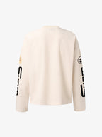 Textured Waffle SUPM Letter Graphic Long Sleeve T-Shirt - 2600