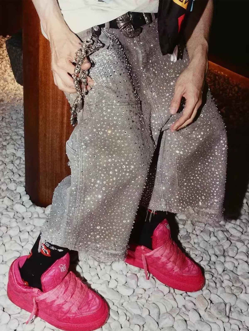 Gradient Rhinestone Embellished Denim Jorts