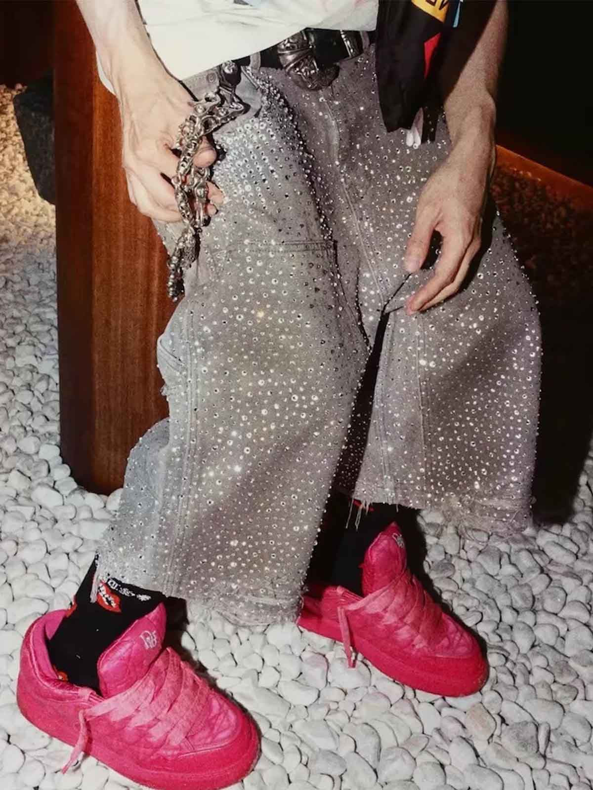Gradient Rhinestone Embellished Denim Jorts