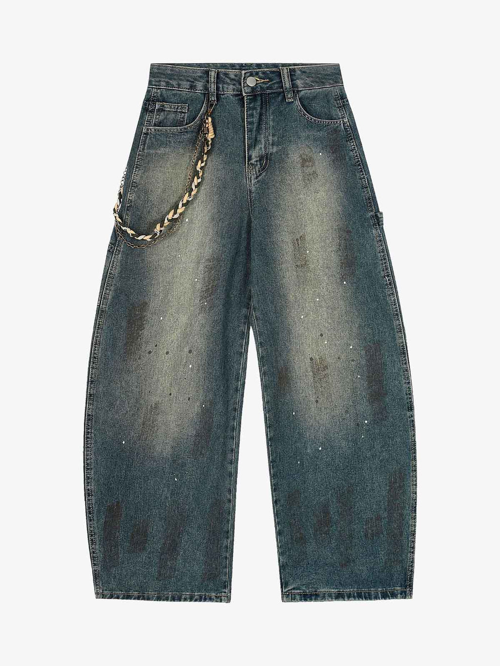 Vintage Inkjet Dirty Dye Washed Scimitar Distressed Jeans
