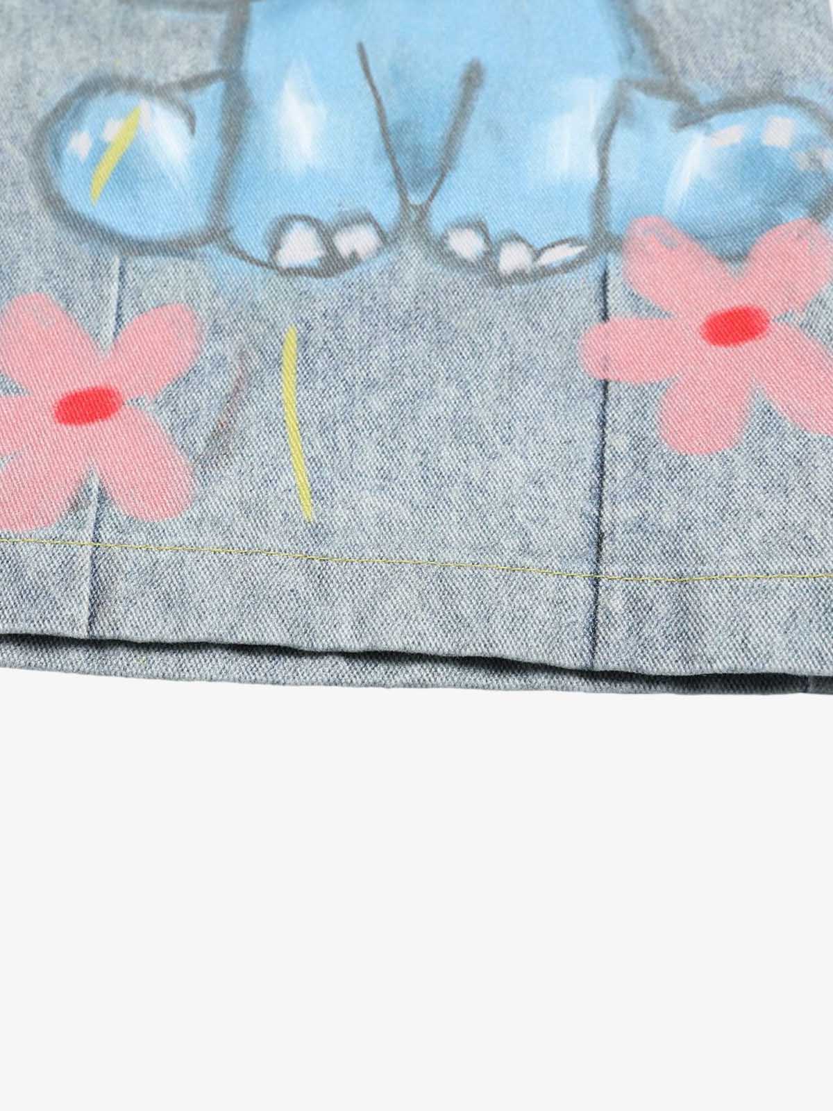 Graffiti Cartoon Animal Print Distressed Wide Leg Denim Jeans