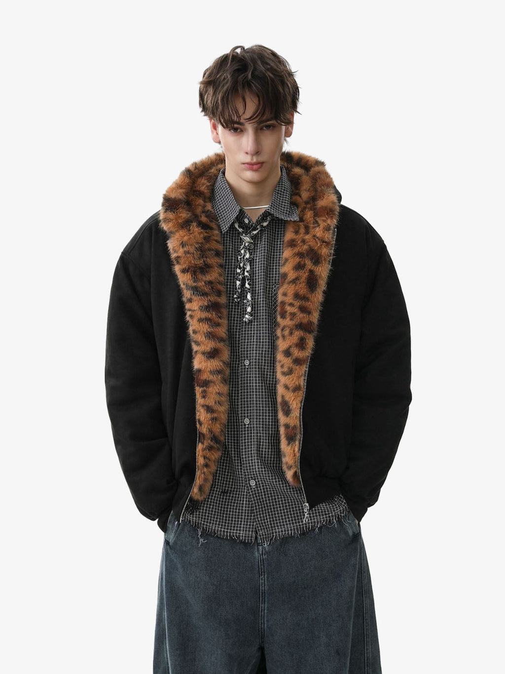 Tiger Print With Ears Hooded Fur Jacket