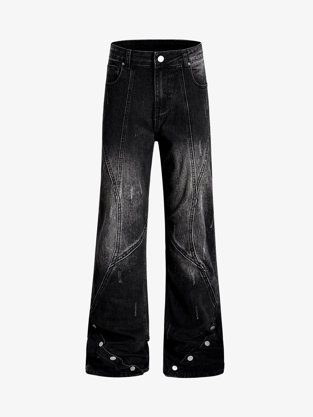 Vintage Washed Asymmetric Panel Stitch Jeans
