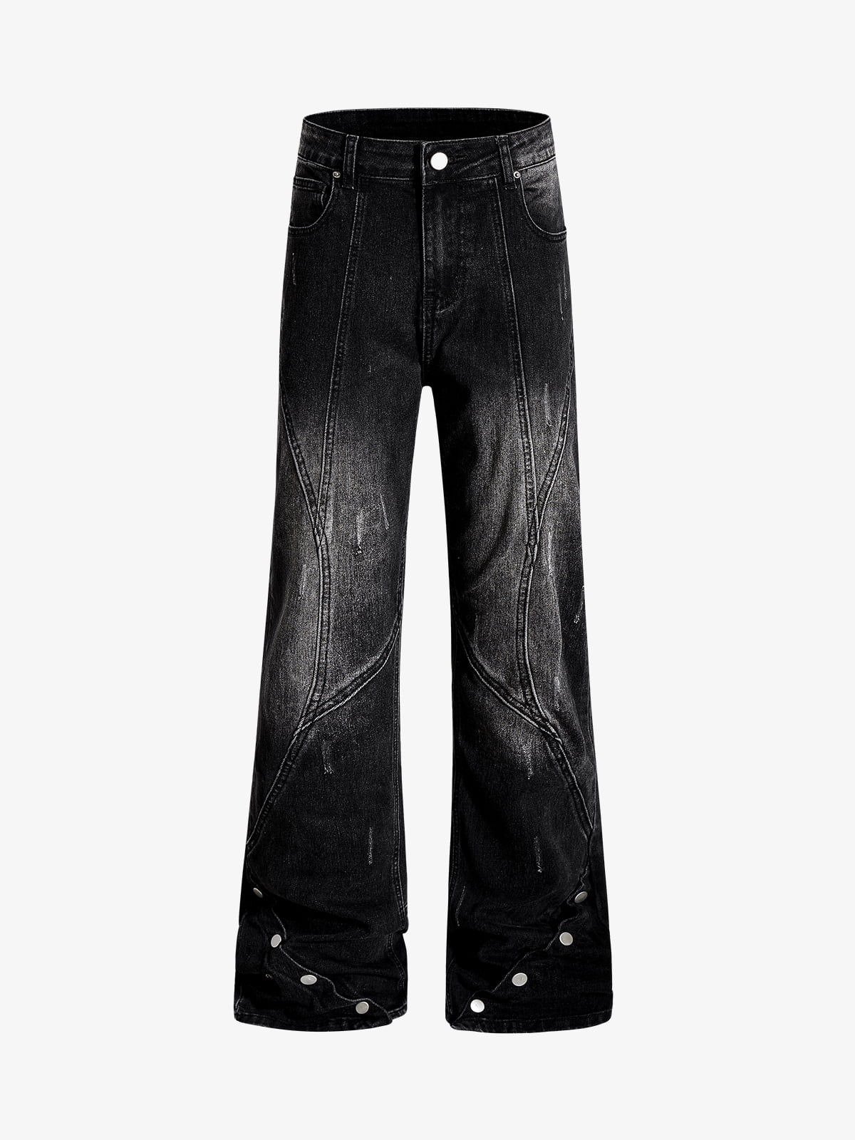 Vintage Washed Asymmetric Panel Stitch Jeans