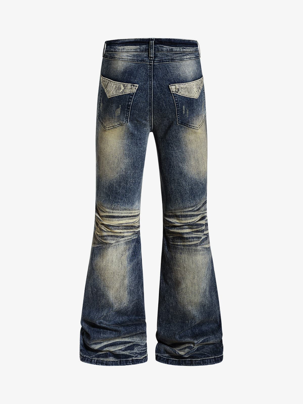 Vintage Washed Studded Pocket Flared Jeans - 2617