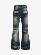 Vintage Washed Studded Pocket Flared Jeans - 2617