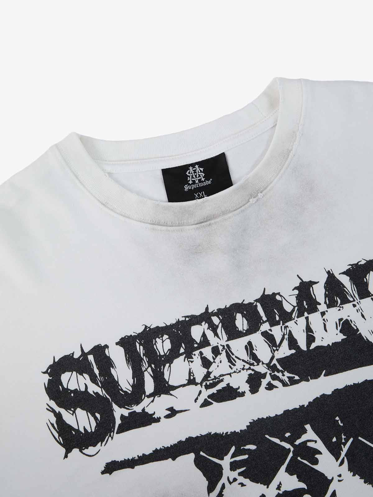 Grunge Graphic Distressed Cage Striped Long-Sleeve T-Shirt