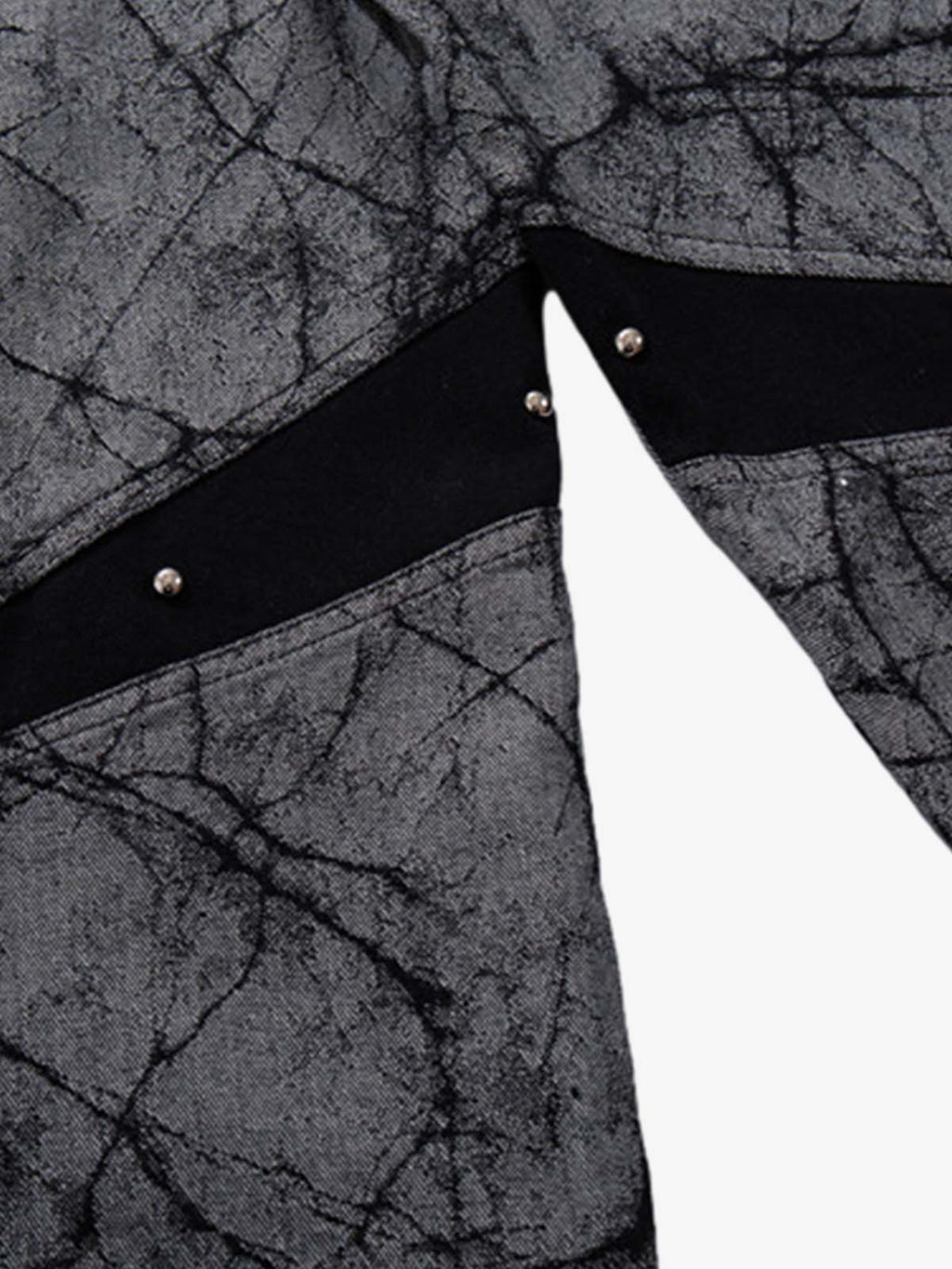 Crackle Print Panel Studded Pleated Denim Jeans