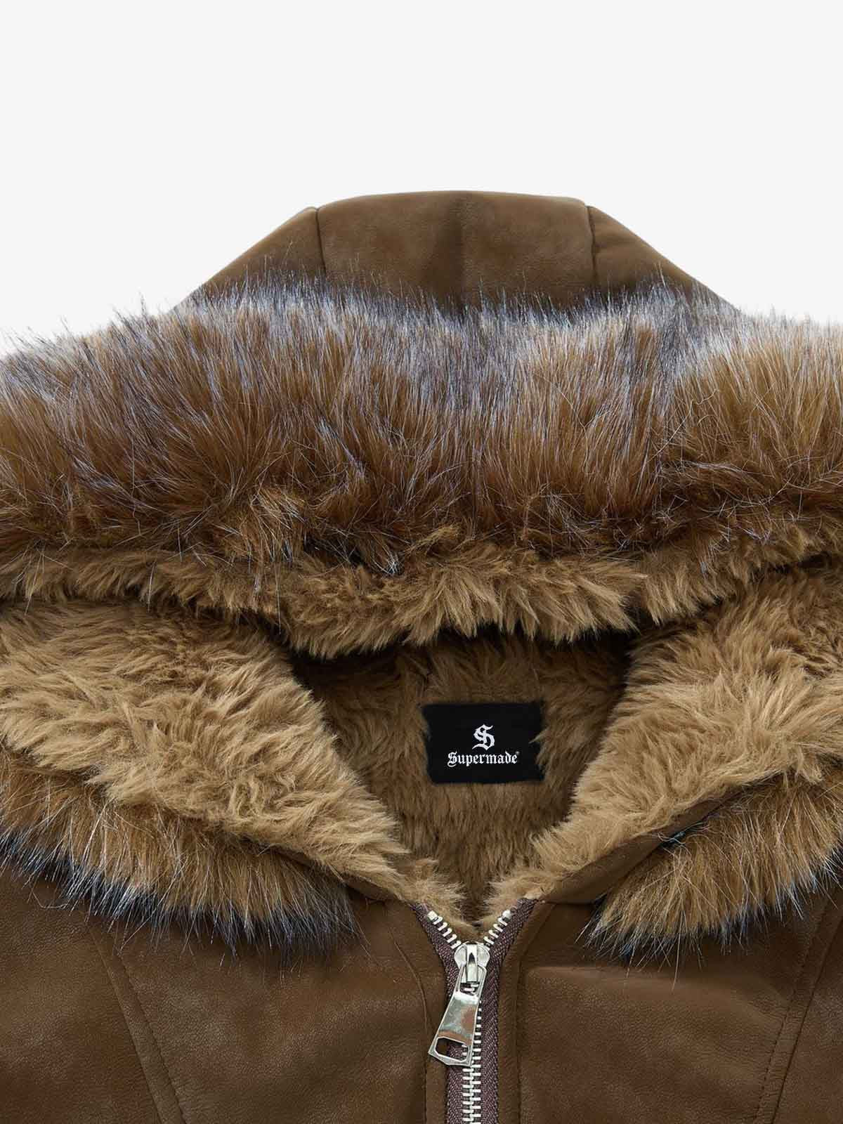 Retro Detachable Faux Fur Collar Suede Fleece Hoodie Jacket