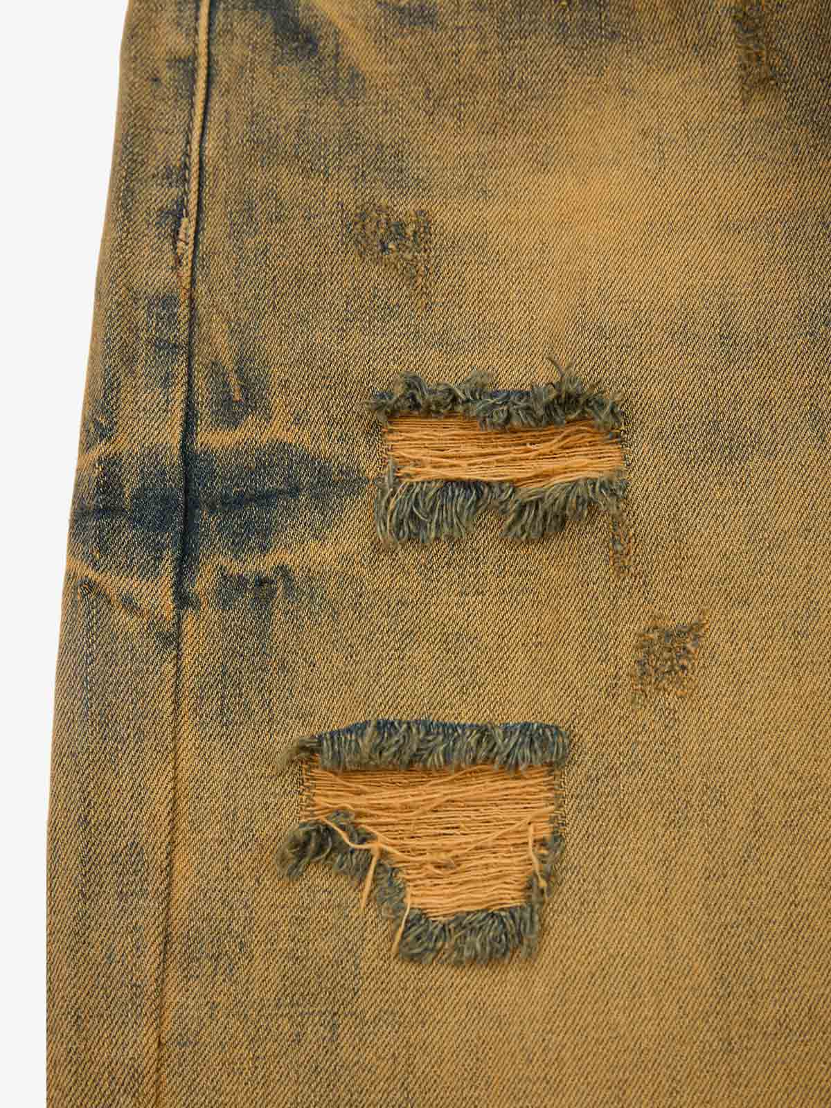 Burnt Orange Distressed Denim Shorts