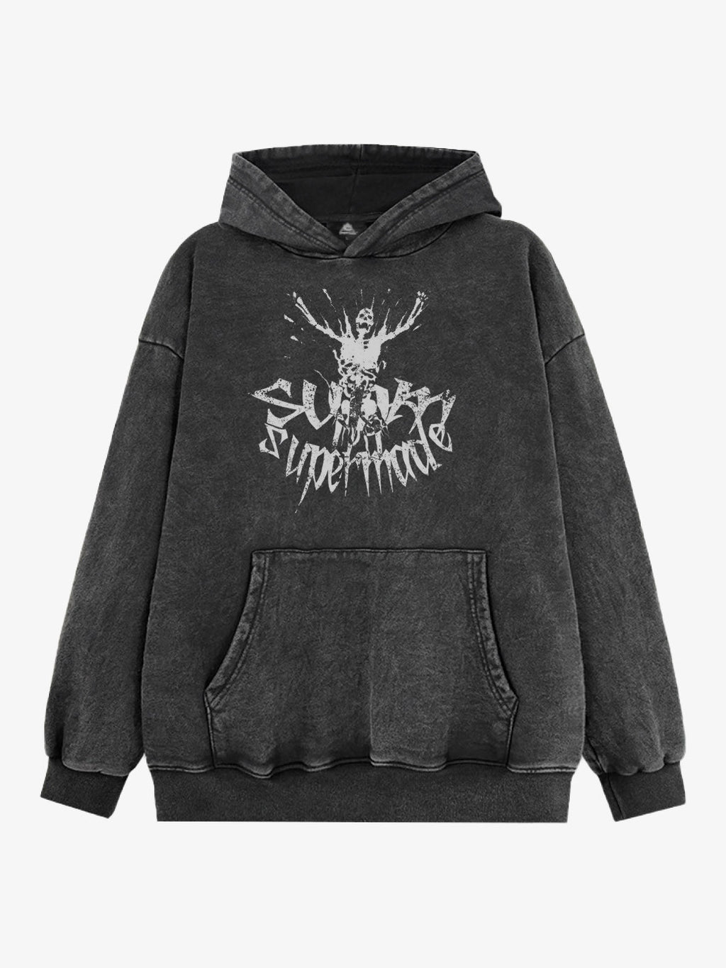 Gothic Devil Graphic Washed Hoodie