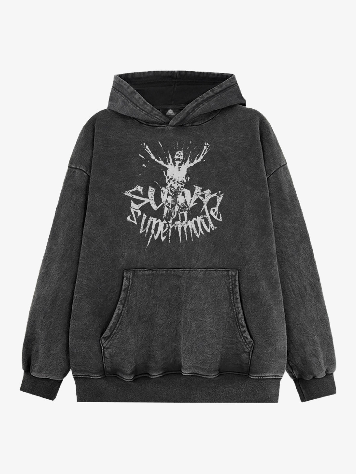 Gothic Devil Graphic Washed Hoodie
