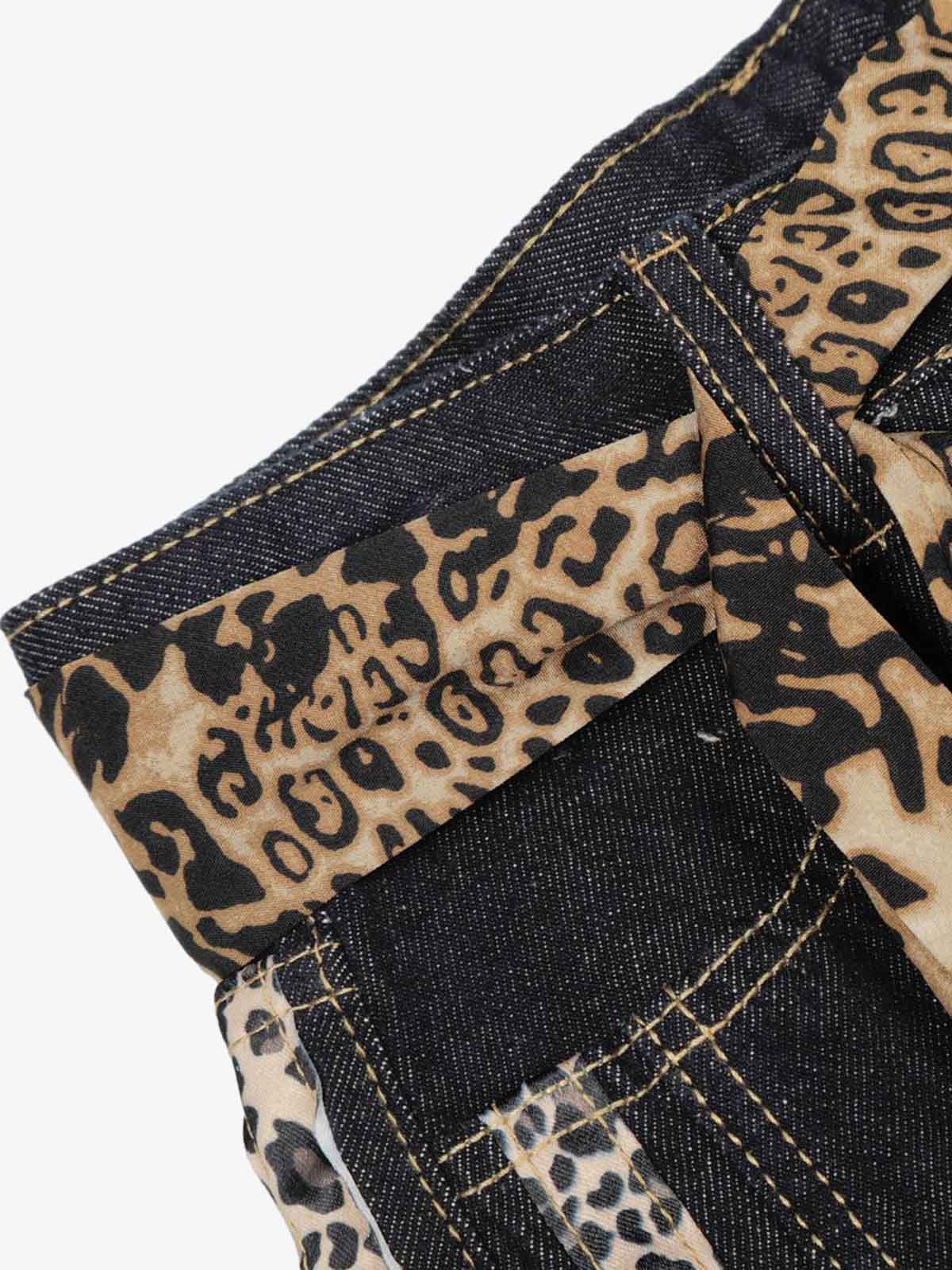 Leopard Side Panel Tie Belt Denim Barrel Jeans