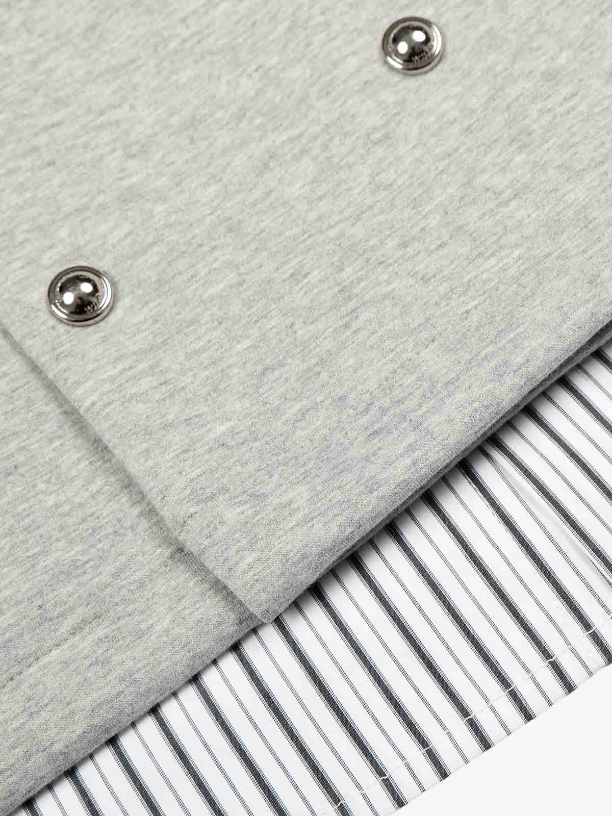 Button Detail Striped Panel Faux Layered Jacket