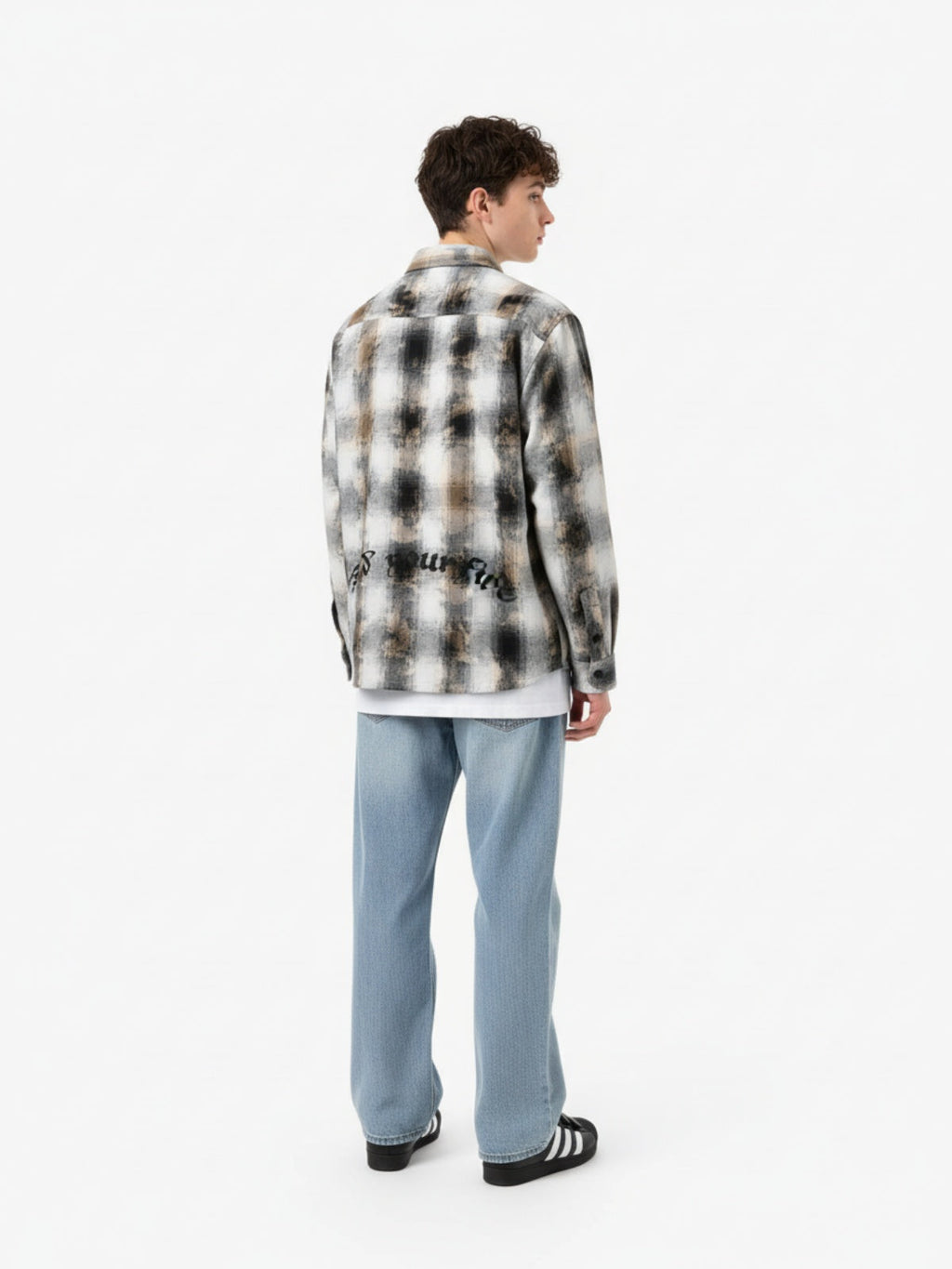 Streetwear Washed Distressed Plaid Long Sleeve Shirt