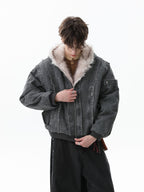 Retro Washed Fleece-lined Hooded Work Jacket