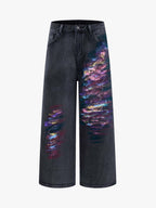 Retro Distressed Colorful Graffiti Art Print Jeans