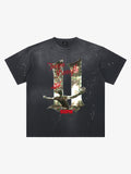 Washed Distressed "Team Strength 11" Graphic T-Shirt