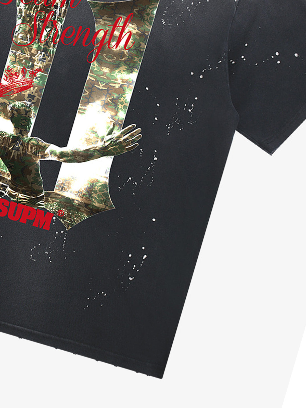 Washed Distressed "Team Strength 11" Graphic T-Shirt