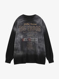 Letter Printed Washed Distressed Gradient Long Sleeve T-Shirt