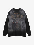 Letter Printed Washed Distressed Gradient Long Sleeve T-Shirt