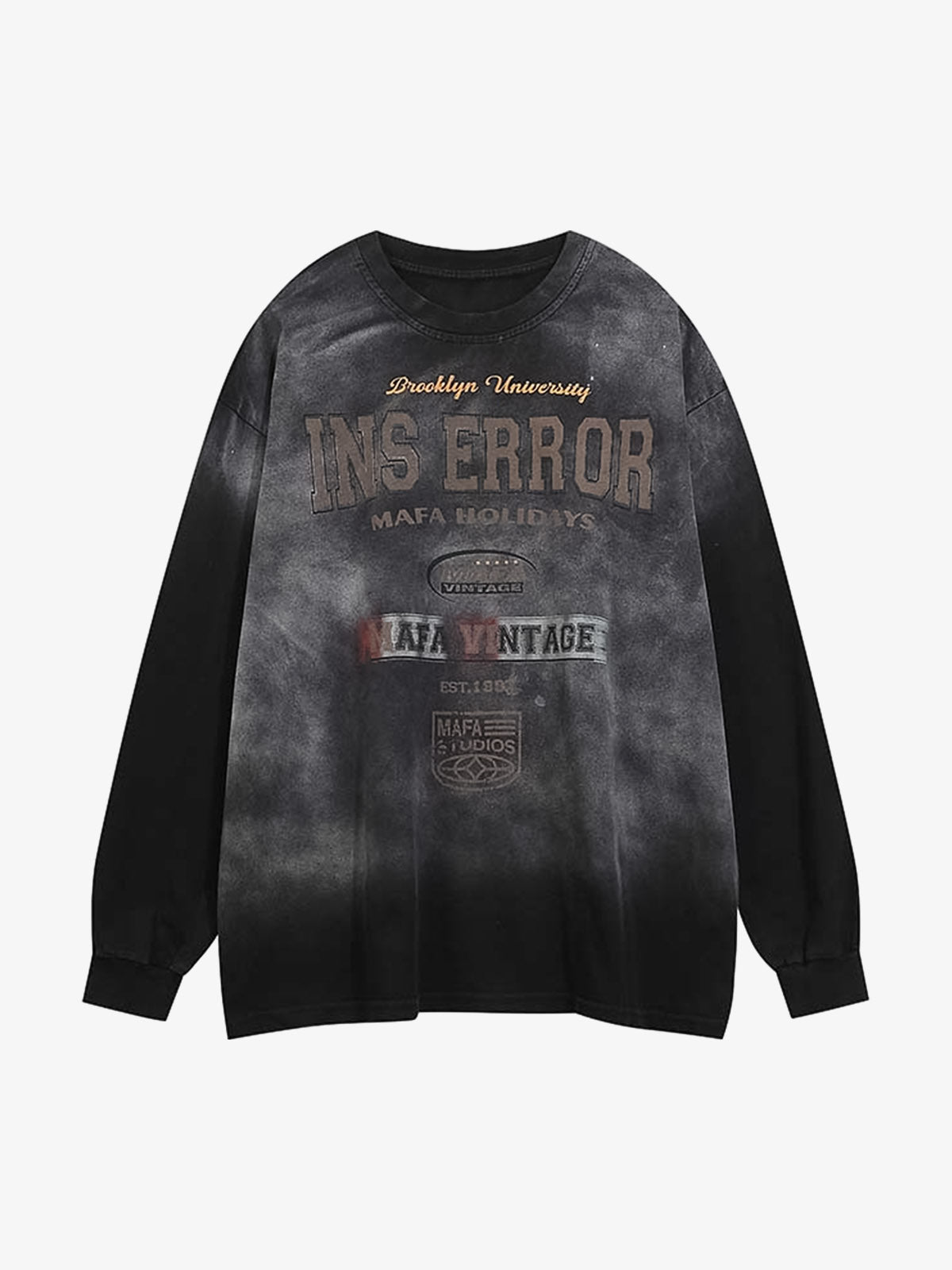 Letter Printed Washed Distressed Gradient Long Sleeve T-Shirt