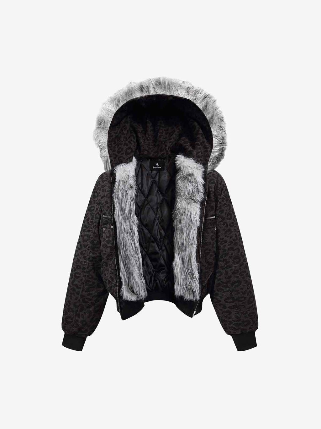 Retro Faux Fur Trimmed Hood Leopard Print Bomber Jacket