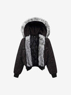 Retro Faux Fur Trimmed Hood Leopard Print Bomber Jacket