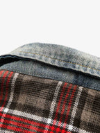 Vintage Plaid Patchwork Denim Panel Shirt
