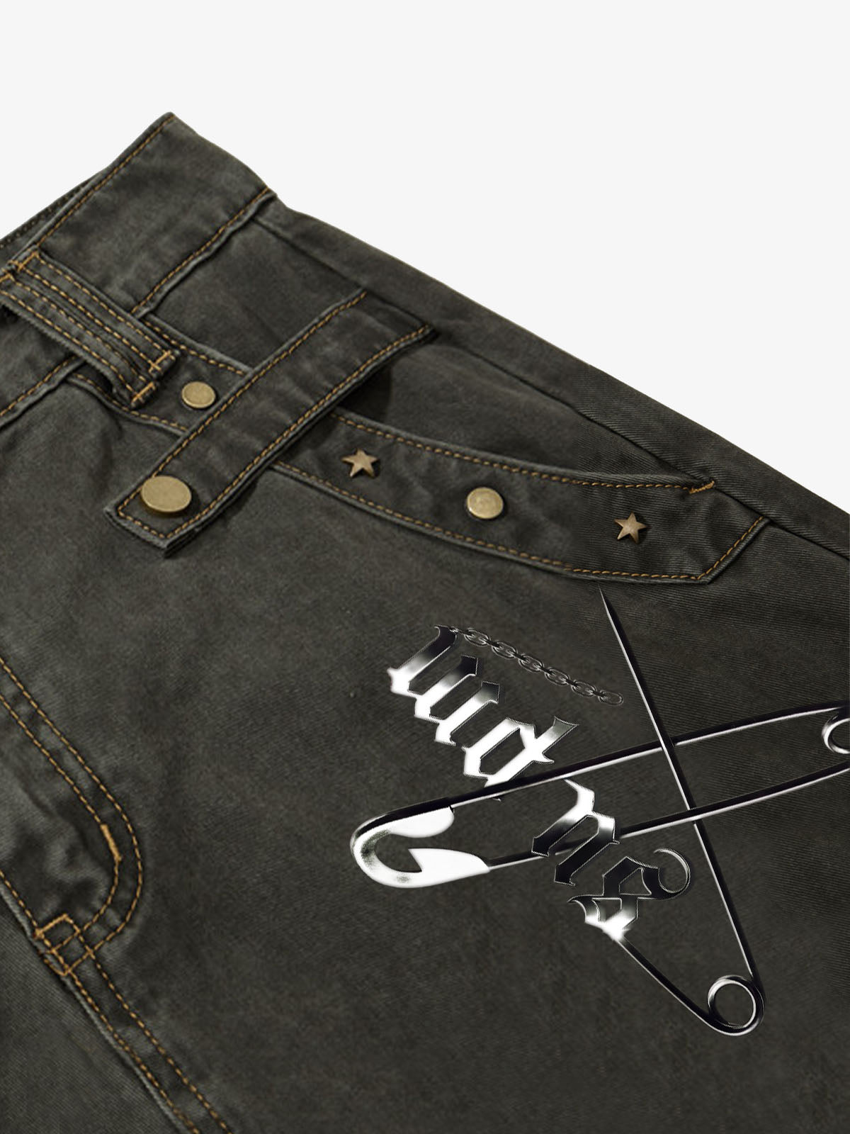 Washed Safety Pin Graphic Cargo Pants