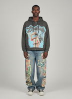 Vintage Blindfolded Angel Rhinestone Zip-Up Hoodie