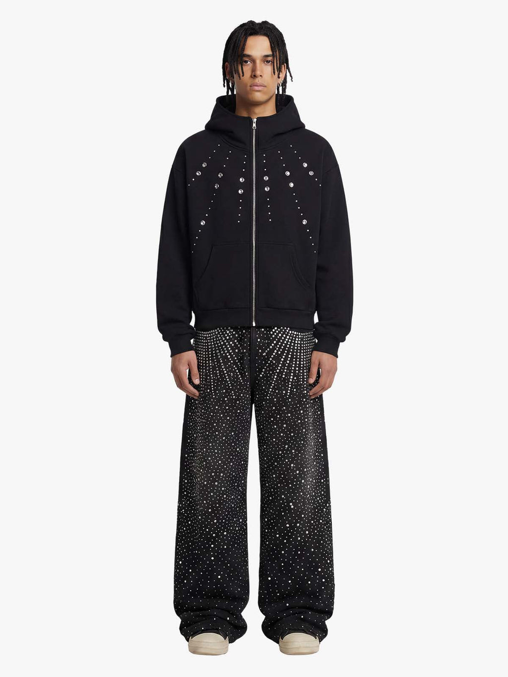 Retro Denim Full Rhinestone Design Baggy Jeans - 2545