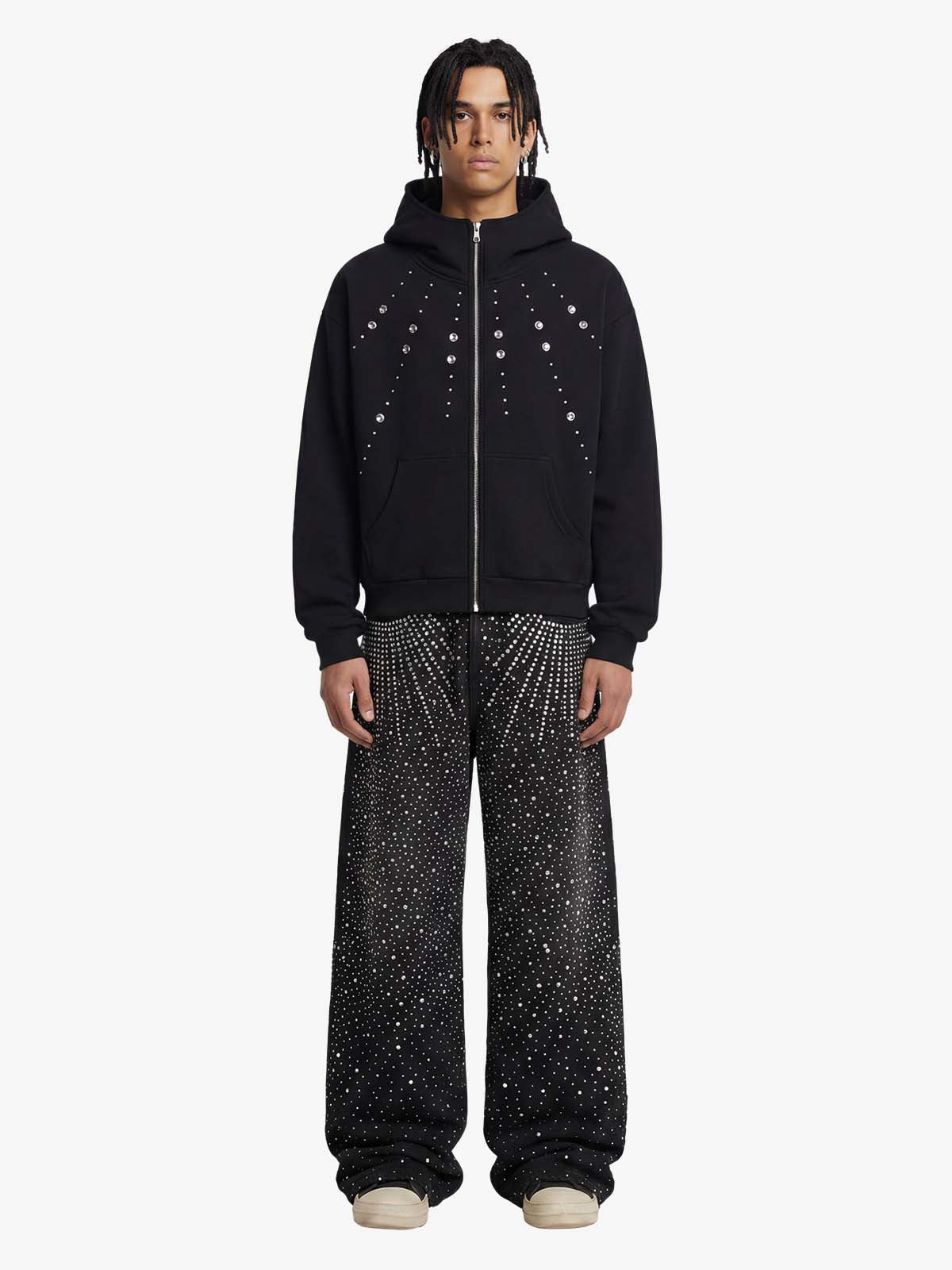 Retro Denim Full Rhinestone Design Baggy Jeans - 2545
