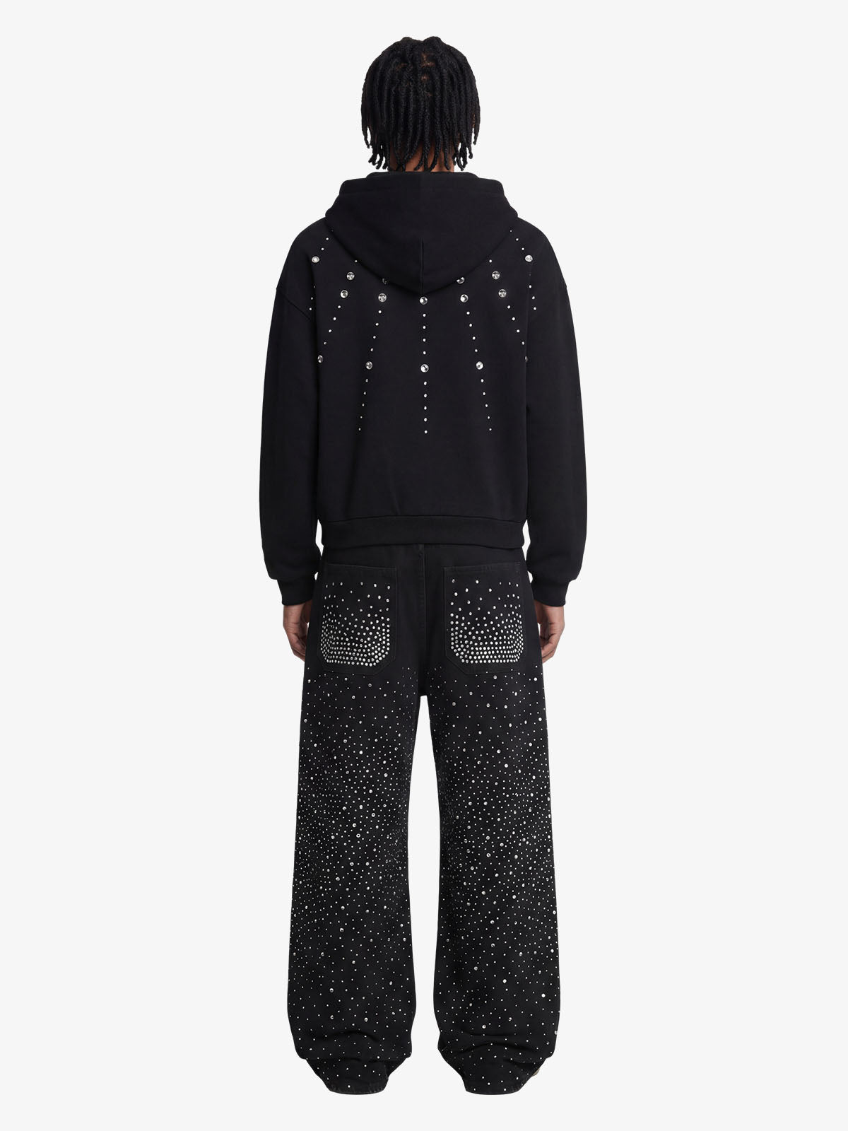 Retro Denim Full Rhinestone Design Baggy Jeans - 2545