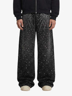 Retro Denim Full Rhinestone Design Baggy Jeans - 2545