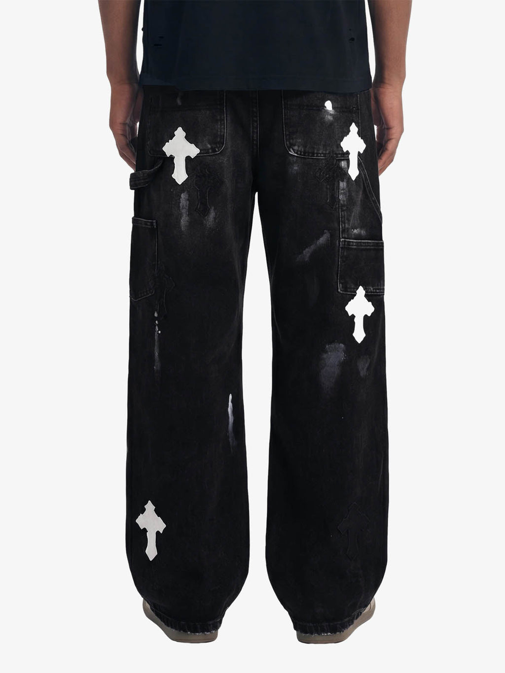 Distressed Cross Patchwork Baggy Denim Jeans - 2613