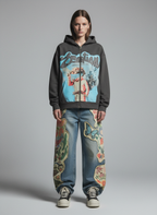Vintage Blindfolded Angel Rhinestone Zip-Up Hoodie