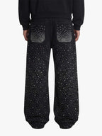 Retro Denim Full Rhinestone Design Baggy Jeans - 2545