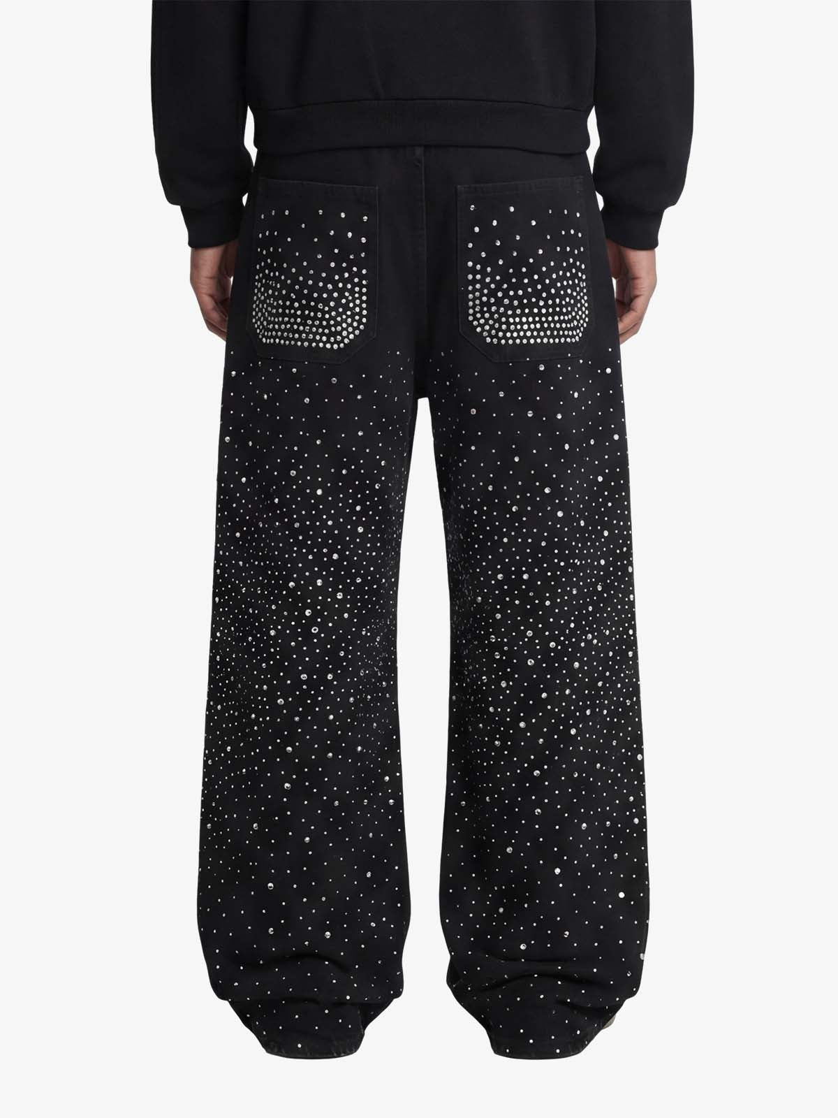 Retro Denim Full Rhinestone Design Baggy Jeans - 2545