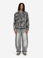 Retro Washed Distressed Curved Blade Wide-Leg Jeans