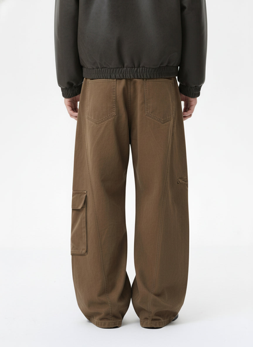Washed Cargo Webbing Barrel Pants